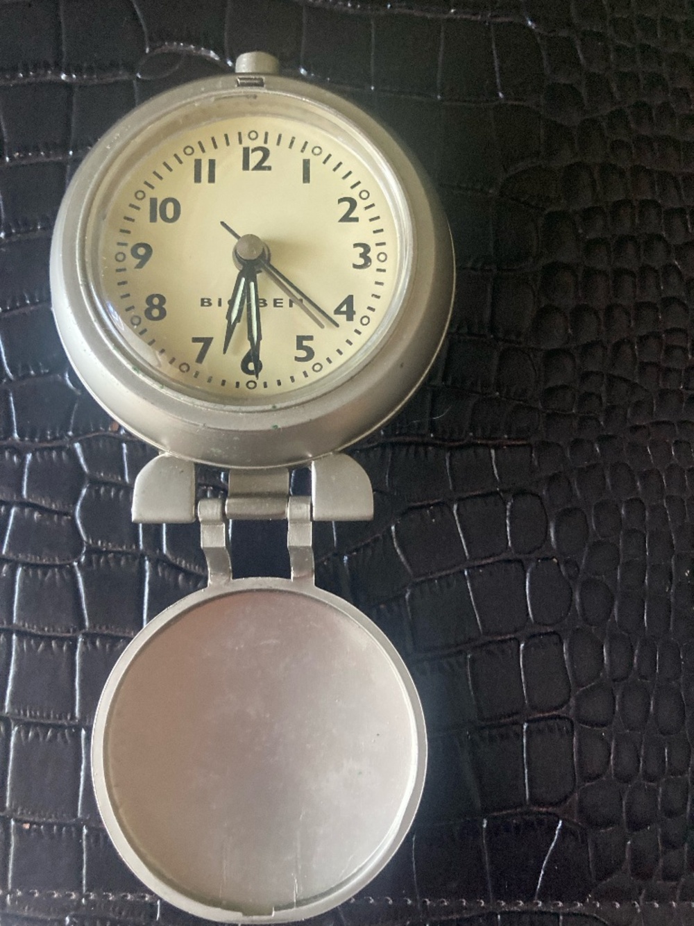 Retro Big Ben Quartz Travel Alarm Clock Pocket Watch Style Folding Silver Case